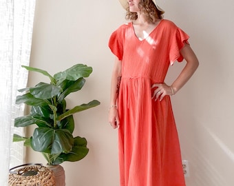 Boho Organic Cotton Triple Gauze Dress | Relaxed Maxi Sundress | Flowy Everyday Wear