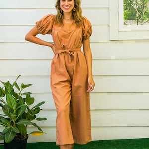 Cotton Jumpsuit Rompers Pants with Pockets, Boho Jumpsuit