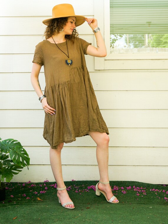 Brown Raw Natural Crinkled Cotton Midi Dress with Pockets Brown Raw Natural Crinkled Cotton Midi Dress With Pockets, Boho Dress, Cotton  Summer Dress, Boho Sundress, Boho Clothing - Etsy