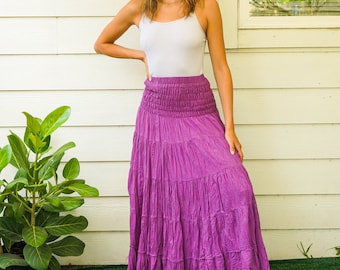 Natural Crinkled Cotton Gauze Tiered Maxi Boho Skirt, Hippie Skirt, Boho Clothing, Hippie Clothing