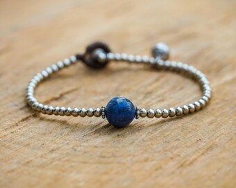 Pulsera de plata con piedra preciosa sodalita, pulsera hippie, pulseras hechas a mano, regalo para ella, idea de regalo