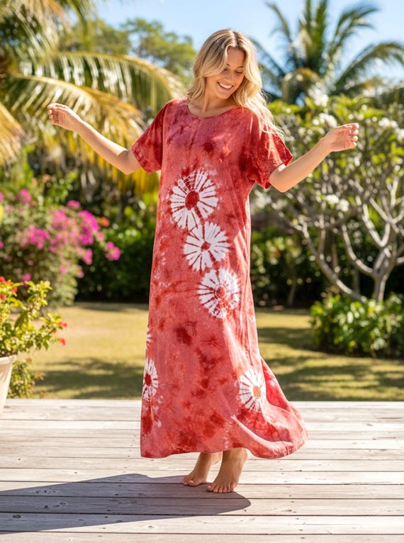 red tie dye maxi dress Scarlet Blossom | Tie Dye Dress, Hippie Dress, Loose Fit Maxi Dress, Beach  Dress, Tie Dye Clothing