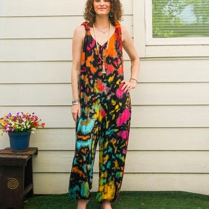 Sky Full of Stars Hand Dyed Dungarees Overalls Jumpsuit with Pockets, Hippie Pants Romper Clothing, Boho Pants Jumpsuit, Festival Clothing