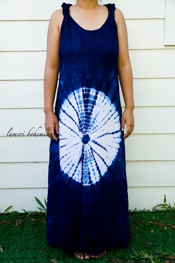 LamsriBohemian Indigo Tie Dye Shibori Dress, Racerback Knot Dress, Summer Wear, Beach Wear, Beach Dress, Loose Fitting Dress, Loungewear