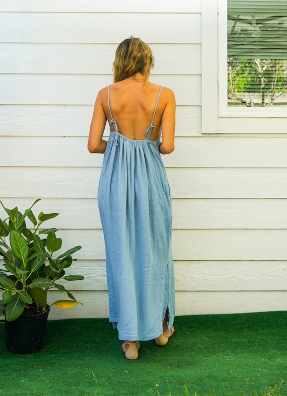 light blue backless maxi dress Light Blue Prom Dress main image 0