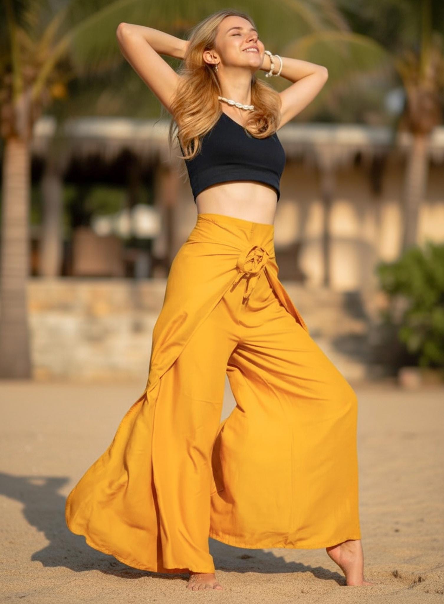 Golden Mustard Palazzo Wrap Pants, Boho Pants, Beach Pants, Harem