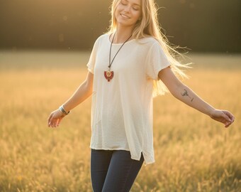 Raw Natural Cotton Gauze Summer Blouse with Pocket, Loose Fit Cotton Top Tunic, Boho Minimal Shirt, Boho Clothing