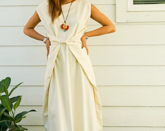 Natürliches Baumwoll Wickelkleid / Minimal Boho Kleid / Boho Kleidung