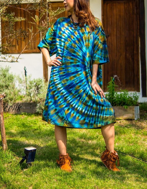 Blue Lagoon Hand Dyed Boho Cotton Dress With Pockets, Hippie Oversized  Tunic Kaftan Shirtdress, Tie Dye Clothing, Loungewear - Etsy Israel