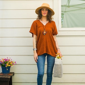Raw Natural Crinkled Double Gauze Cotton Blouse | Cotton Tunic Kaftan | Cotton Tunic Top | Boho Minimalist Shirt | Boho Clothing