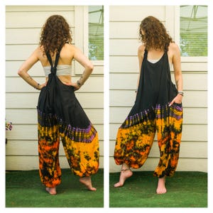 Boho Hand Dyed Dungarees Overalls Jumpsuit with Pockets, Tie Dye Romper, Hippie Boho Clothing, Tie Dye Pants, Festival Clothing