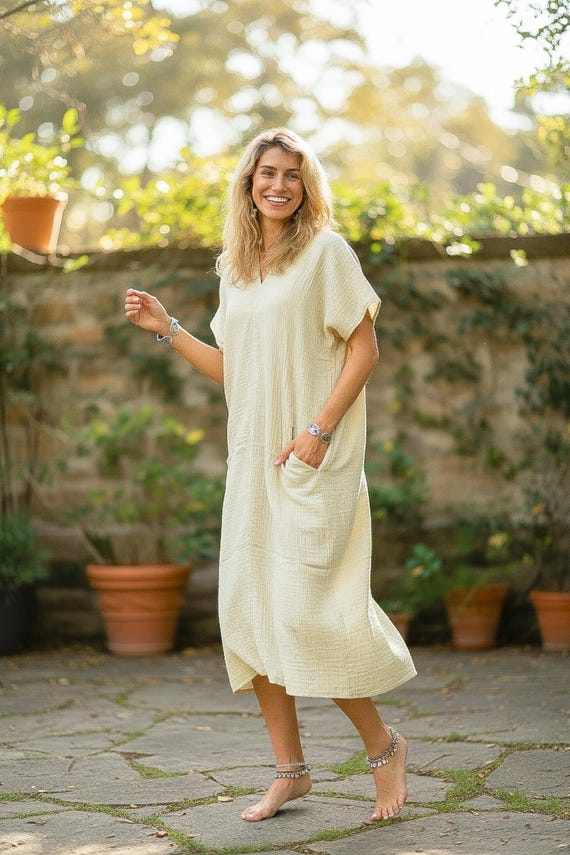 double cotton dress Pact Women's Organic Cotton Coastal Double Gauze Breezy Dress