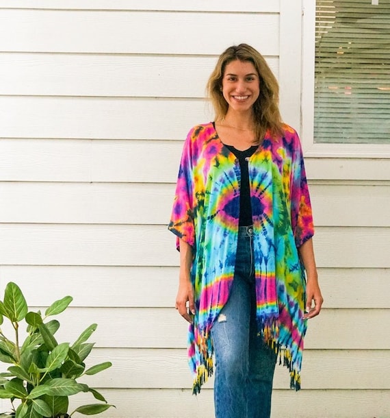 【超特価】 Boho Burst Kaftan Boho Dye Tie Cardigan, Hippie Dyed Hand トップス