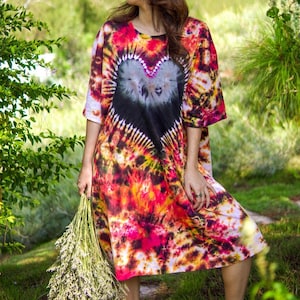 Rustic Love Hand Dyed Boho Cotton Dress with Pockets, Hippie Oversized Tunic Kaftan Shirtdress, Tie Dye Clothing, Loungewear