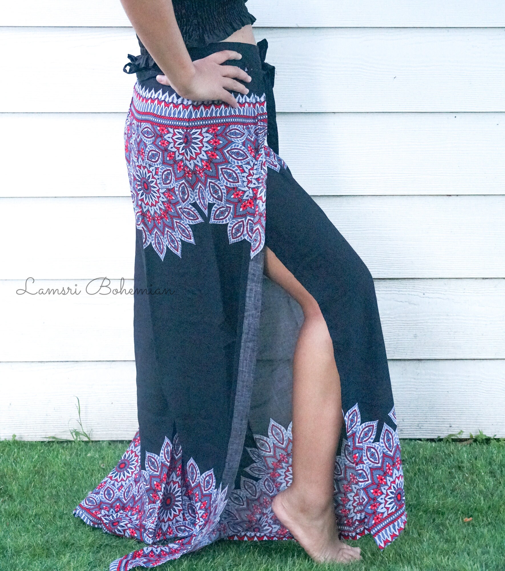 Black Floral Palazzo Wrap Pants Boho Pants Harem Flow Pants | Etsy