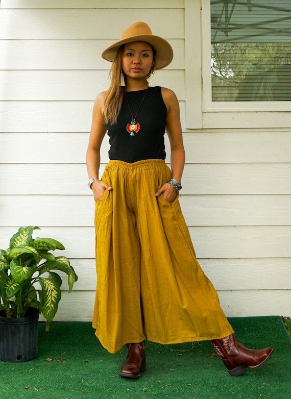 Pantaln Palazzo Pantalon Mostaza Outfit Sandalias Mostaza