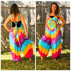 Enchanted Hippie | Hand Dyed Dungarees Overalls Jumpsuit with Pockets, Boho Tie Dye Romper, Hippie Clothing, Tie Dye Pants, Festival Tie Dye
