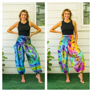 Unisex Hand Dyed Harem Pants | Tie Dye Lounge Pants | Baggy Hippie Pants | Festival Genie Pants | Boho Loungewear