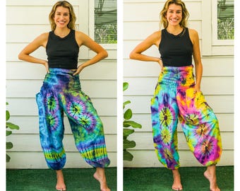 Unisex Hand Dyed Harem Pants | Tie Dye Lounge Pants | Baggy Hippie Pants | Festival Genie Pants | Boho Loungewear
