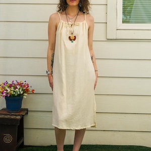 Raw Double Gauze Crinkled Cotton Midi Dress | Minimalist Boho Dress | Summer Maxi Dress | Boho Clothing