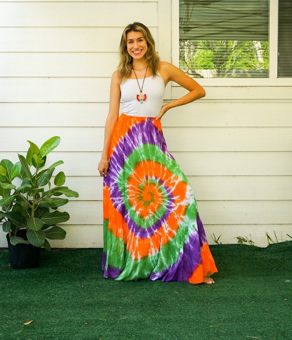 Vibe Spiral Hand Dyed Tiered Maxi Hippie Skirt Boho Skirt Tie Dye  Clothing Hippie Clothing Beach Skirt