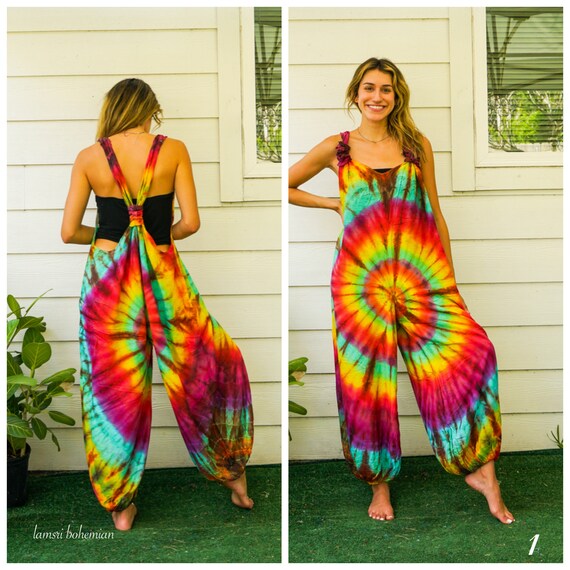 Lila handgeverfde tuinbroek overall jumpsuit met zakken tie dye romper hippiekleding tie dye broek festivalkleding tie dye kleding Etsy Nederland