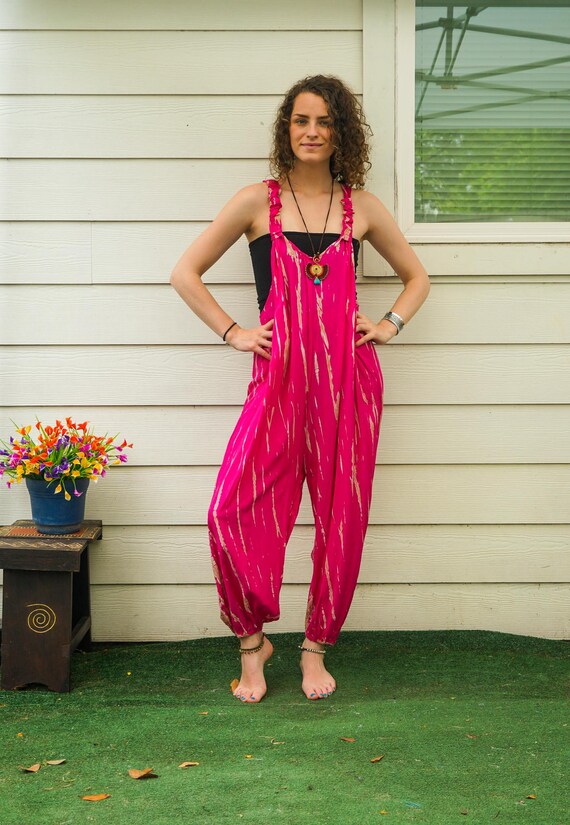 Salopette con tasche, pantaloni e tuta in stile boho tinti a mano