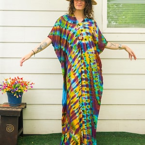 Boho Tide Kaftan, Tie Dye Loose Fit Poncho Dress, Beachwear, Loungewear, Tie Dye Clothing, Swimsuit Cover Up