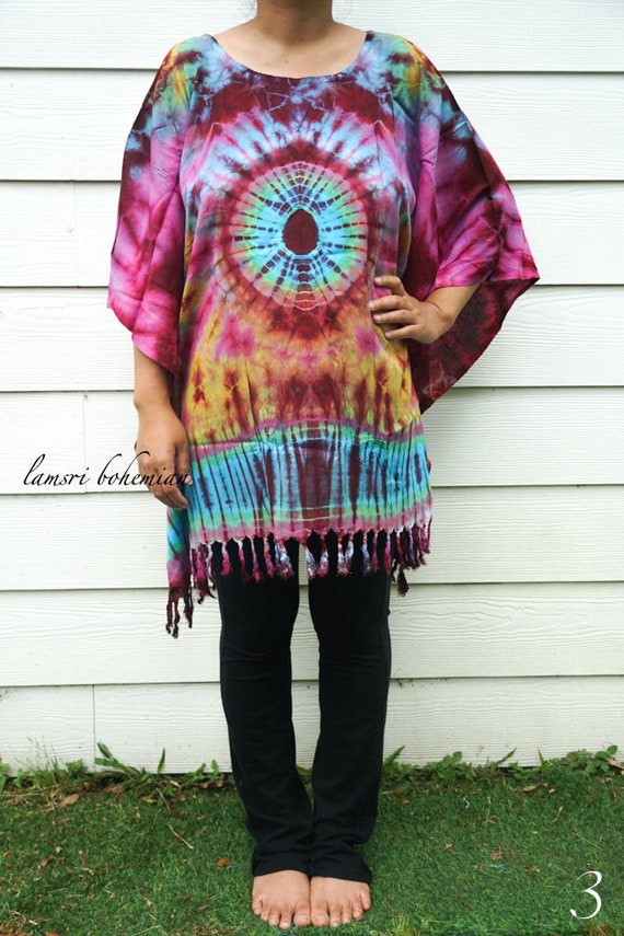 Tie Dye Kaftan Poncho Short Dress Loose Fit Tie Dye Dress - Etsy