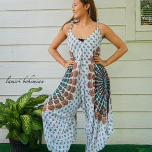 Boho Jumpsuit Rompers Pants, Swimsuit Cover Up, Wide Leg Jumpsuit, Summer Jumpsuit, Hippie Jumpsuit