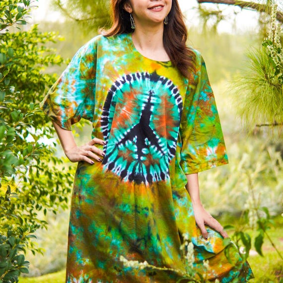 Abito in cotone tinto a mano Zen Peace con tasche, abito-caftano