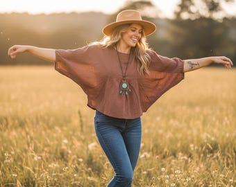 Raw Natural Cotton Gauze Tunic Blouse, Cotton Summer Tops, Boho Minimalist Shirt, Boho Clothing