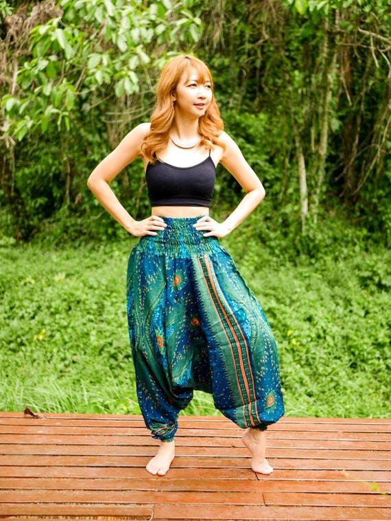 Teal Peacock Hippie Pants, Harem Pants, Aladdin Pants, Lounge Hippie Pants, Boho Pants, Festival Pants, Festival Clothing