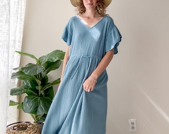 Boho Triple Gauze Organic Cotton Maxi Dress | Relaxed Sundress | Soft Airy Cotton Clothing