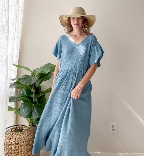 airy cotton dresses Boho Triple Gauze Organic Maxi Dress | Relaxed Sundress White Color:White(Pre-Sale 25days) VM SSN Dolce and Gabbana 90s Lace trim