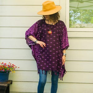 Batik Boho Kaftan Tunic Blouse , Oversize Tops, Beachwear, Boho Clothing, Poncho, Loungewear, Beach Kimono Cover Ups