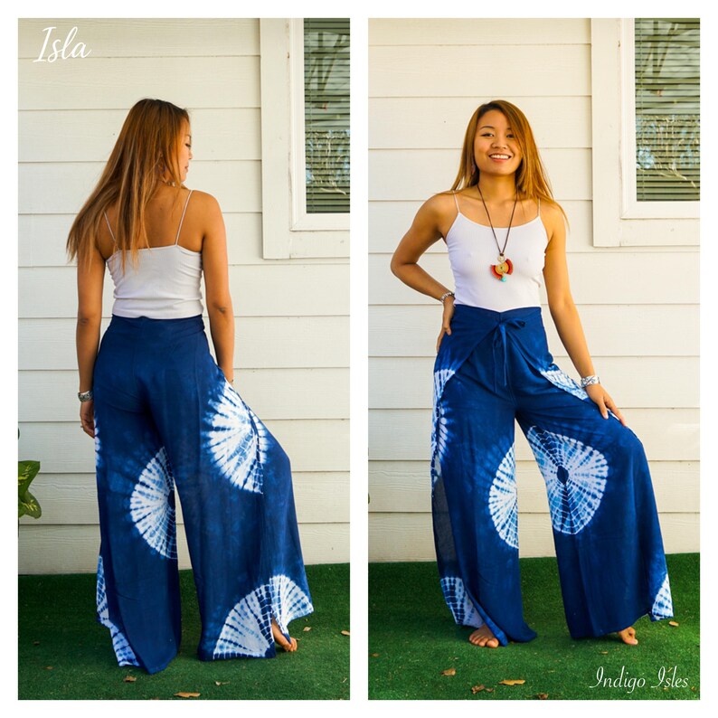 Hand Dyed Palazzo Harem Flow Pants, Wrap Pants-Open Flow, Shibori Genie Pants, Bohemian Flow Pants, Tie Dye Festival Pants Indigo Isles