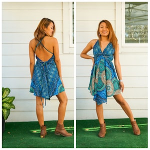 Turquoise Mandala Boho Dress, Summer Short Dress, Festival Mini Dress, Hippie Short Dress, Summer Vacation Dress, Beach Dress