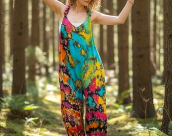 Flowerchild Hand Dyed Dungarees Overalls Jumpsuit with Pockets, Hippie Pants Romper Clothing, Boho Pants Jumpsuit, Festival Clothing