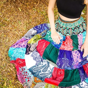 Boho Chic Patchwork Tiered Maxi Skirt, Hippie Handmade Skirt, Summer Lounge Skirt