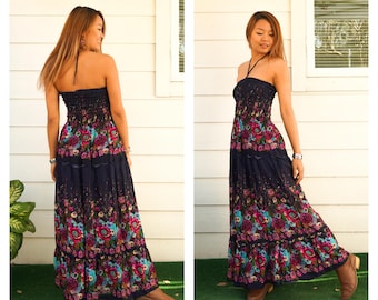 Boho Tiered Maxi Dress, Halter Maxi Dress, Smocked Boho Dress, Flowy Maxi Dress, Beach Dress, Resort Wear, Summer Dress
