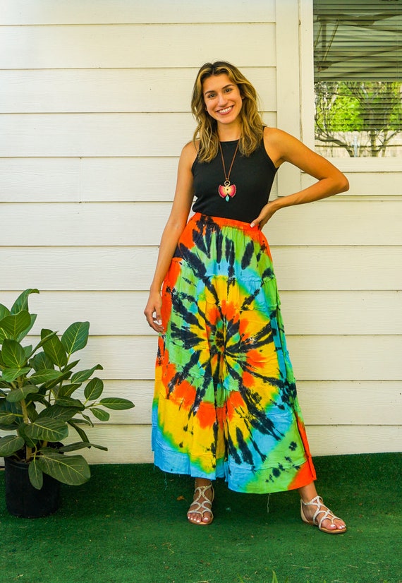 Falda maxi hippie escalonada tenida a mano falda boho ropa tie dye ropa hippie falda tenida a mano falda de playa ropa de verano Etsy Espana
