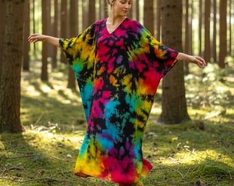 Hippie Nebula | Sukienka kaftan farbowana ręcznie, Luźna sukienka ponczo z efektem tie-dye, Odzież plażowa, Odzież tie-dye, Luźna sukienka kaftan, Odzież domowa