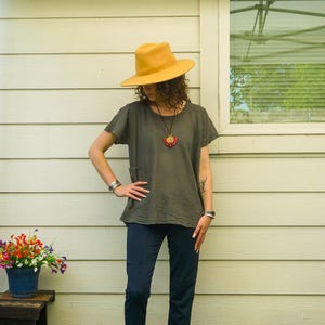 Raw Natural Cotton Gauze Summer Blouse with Pocket, Loose Fit Cotton Top Tunic, Boho Minimal Shirt, Boho Clothing