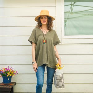 Raw Natural Crinkled Double Gauze Cotton Blouse | Cotton Tunic Kaftan | Cotton Tunic Top | Boho Minimalist Shirt | Boho Clothing