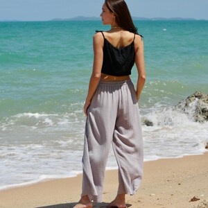 Raw Natural Double Gauze Cotton Wide Legs Pants | Drawstring Lounge Pants, Boho Cotton Pants, Boho Clothing