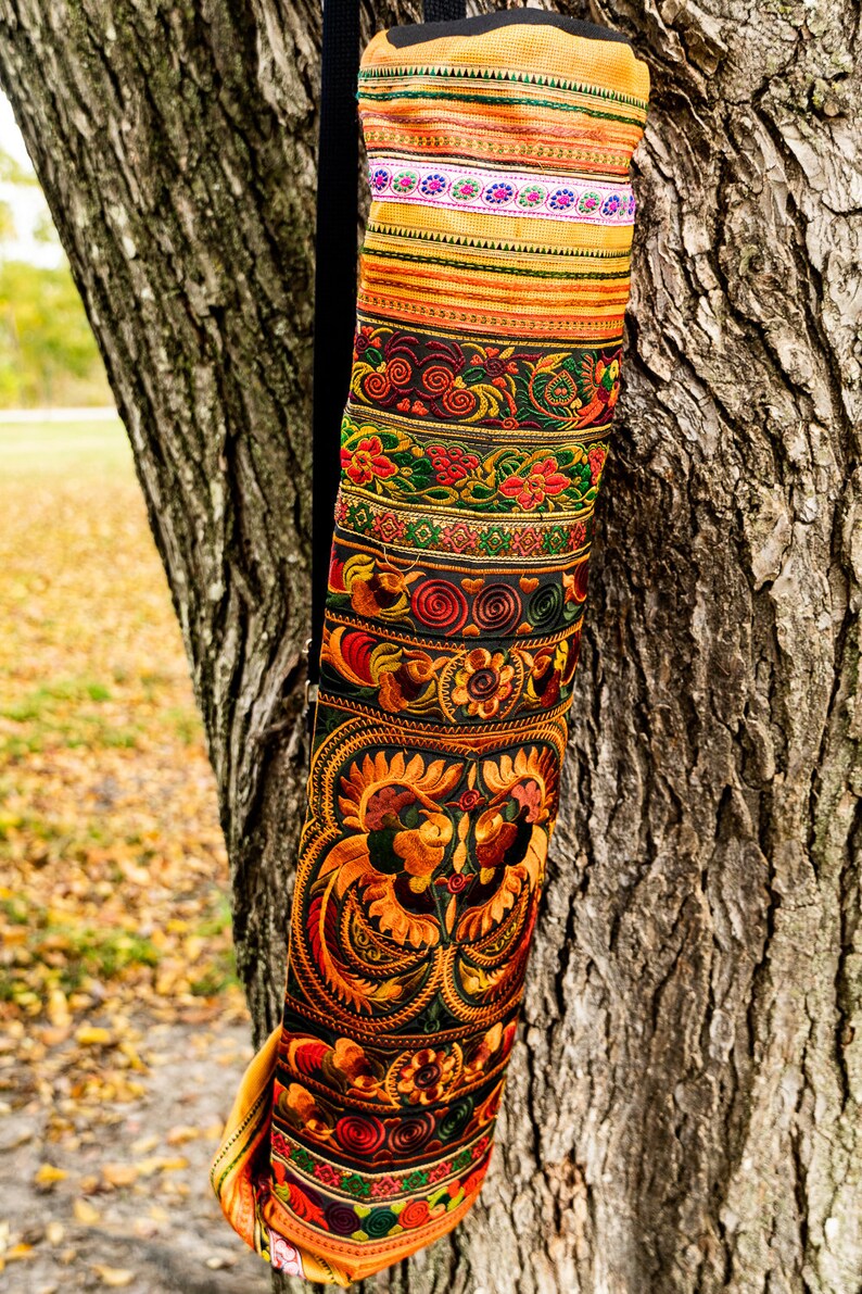 Yoga Mat Bag Adjustable Straps Cotton Hmong Embroidered Handmade