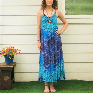 Blue Dahlia Lace Boho Maxi Dress, Beach SunDress, Summer Dress, Boho Clothing, Vacation Dress