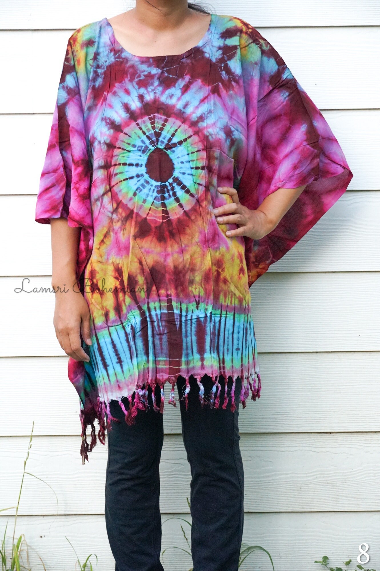 Tie Dye Kaftan Poncho Short Dress Loose Fit Tie Dye Dress | Etsy