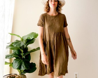 90s peasant dress 90s Beige Floral Print Peasant Dress / Small